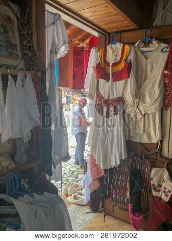 Kruje, Albania - June 2018: Traditional Ottoman Market In Kruja, Birth Town Of National Hero Skander