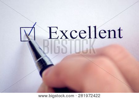Checklist With A Word Exellent On White Paper. Checkbox Concept.