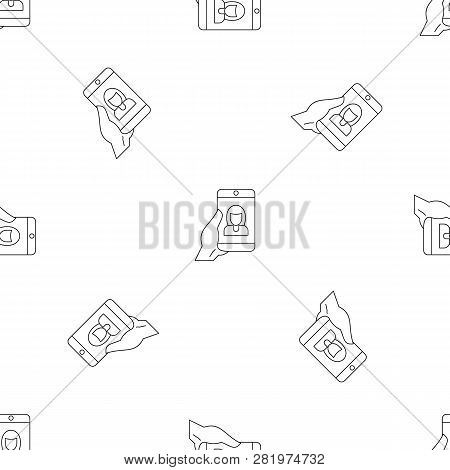 Woman Take Selfie Smartphone Pattern Seamless Vector Repeat Geometric For Any Web Design