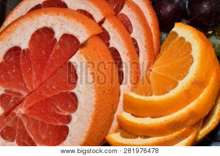Slide Pieces Of Fruit Melon Orange Apple Grap Wine