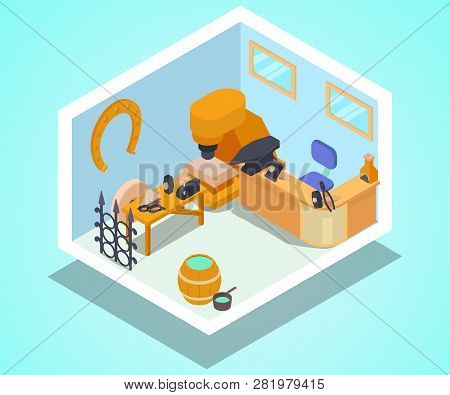Metal Office Concept Banner. Isometric Banner Of Metal Office Vector Concept For Web, Giftcard And P