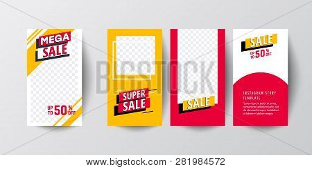Super Sale Set Of Instagram Stories Sale Banner Background. Mobile Sale Banners