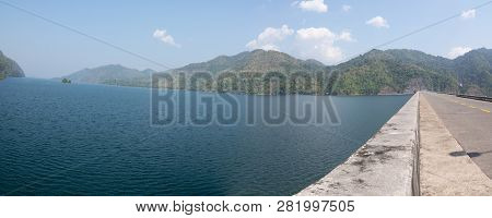 Beautiful Blue Sky View Of Vajiralongkorn Dam At Kanchanaburi, Thailand