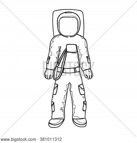 Astronaut In A Spacesuit In Cartoon Style. Hand Drawing. Vector Illustration.