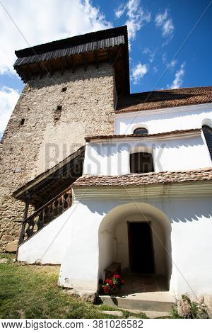 Viscri, Romania - August 5, 2020: Viscri fortified church in the Transylvania region of Romania is in UNESCO World Heritage Site.