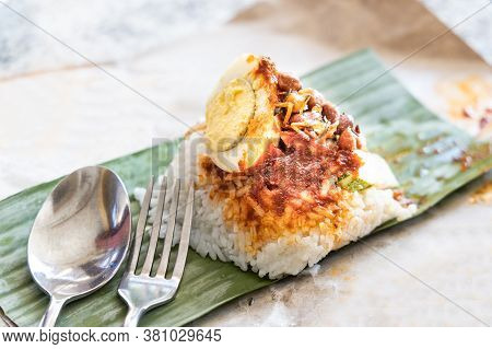 Simple Authentic Nasi Lemak Bungkus Wrapped With Banana Leaf