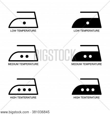 Iron Collection Flat Icon Isolated On White Background. 3 Ironing Temperature Levels Symbol. Machine