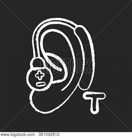 Hearing Loop Chalk White Icon On Black Background. Assistive Listening Technology. Audio Induction L