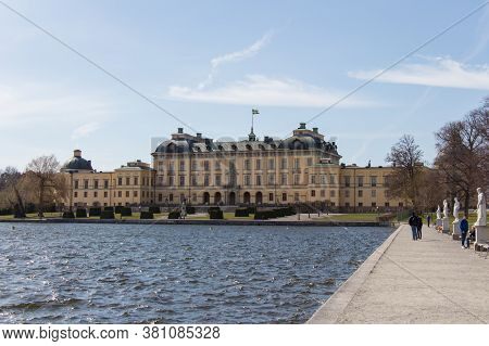Drottningholm, Sweden - April 21 2019: The View Of Drottningholm Palace In A Sunny Day On April 21 2