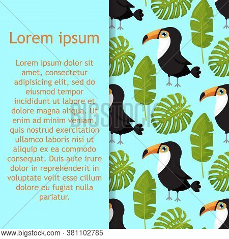 Ckground With Tropical Leaves And Toucans. Vector Seamless Pattern For Stylish Fabric Design.
