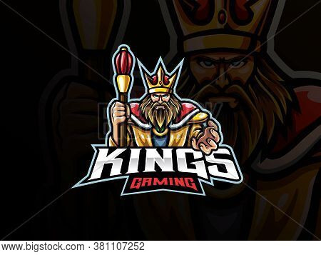 The King Mascot Sport Logo Design. Medieval Throne Mascot Vector Illustration Logo. Royal King Masco