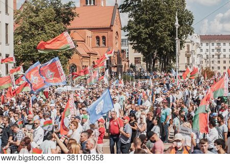 Minsk, Belarus, August 16, 2020 Rally In Support Of Belarusian President Alexander Lukashenko, A Cro