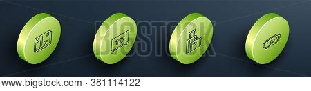 Set Isometric Passport With Visa Stamp, Smart Tv, Suitcase And Ski Goggles Icon. Vector