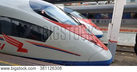 Train Sapsan On The Platform Of The Station