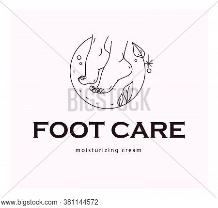 Foot Care Logo Design With Pair Of Bare Woman Feet Arranged Together And Some Decorative Elements Is
