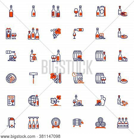 Wine Production Line Icons Set. Winery Linear Style Symbols Collection, Outline Signs Pack. Vector G