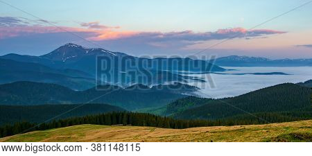 Spectacular Autumn Evening Over Mountain Meadow. Carpathian Mountains, Ukraine.