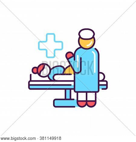 Midwife Takes Delivery Color Line Icon. Cesarean Section. Pictogram For Web, Mobile App, Promo. Ui U