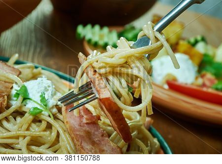 Spaghetti Al Guanciale - Italian Dish Hailing From Abruzzo.