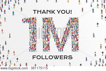 1m Followers. Group Of Business People Are Gathered Together In The Shape Of One Million Sign, For W