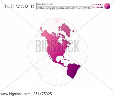 Low Poly World Map. Modified Stereographic Projection For The Conterminous United States Of The Worl