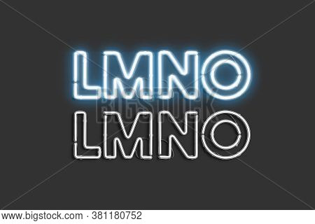 Decorative L M N O Letters, Neon Font Mock Up, 3d Rendering. Blue Xenon Facia For Casino Or Club Moc