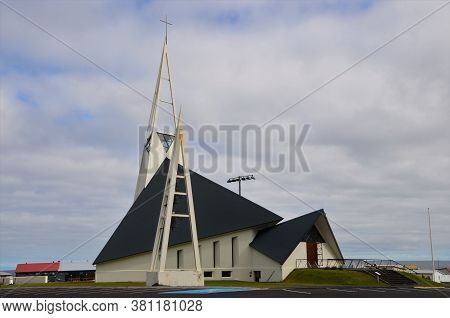 An External View Of The Church Building In The Icelandic Town Of Olafsvik
