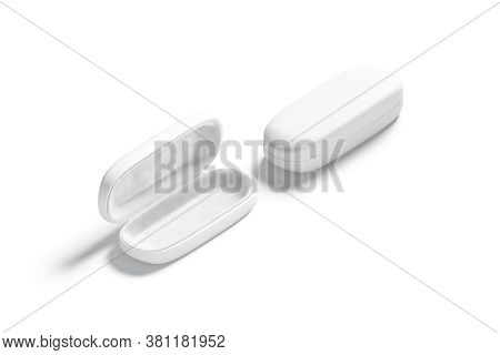 Blank White Opened And Closed Glasses Case Mockup, Side View, 3d Rendering. Empty Protect Container 
