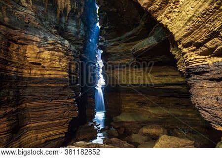 Waterfall Inside Cave Near Pokhara City In Nepal