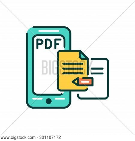 Redactor Mobile Application In Smartphone Color Line Icon. Pictogram For Web Page, Mobile App, Promo