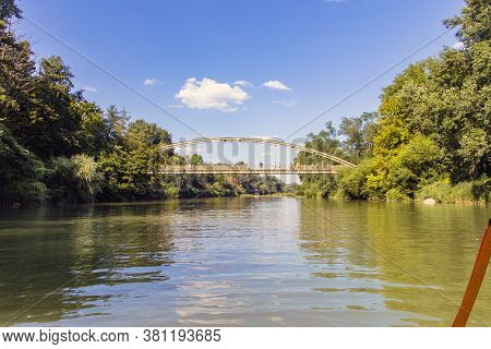 Goryachy Klyuch, Russia City Resort. View Of The River Along The Green Trees, Rock 