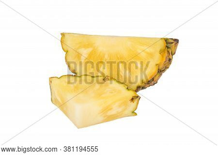 Pineapple Piece Isolated On White Background. Fresh Pineapple Chunk Macro. Full Depth Of Field. Summ