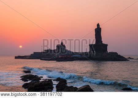 Thiruvalluvar Statue And Vivekananda Rock Memorial On The Small Island In Kanyakumari City In Tamil 