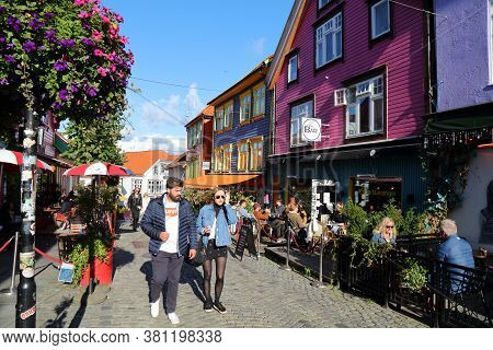 Stavanger, Norway - July 20, 2020: People Visit Borough Of Storhaug In Stavanger, Norway. Stavanger 