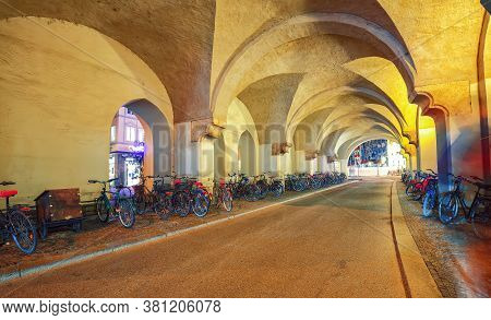 Parking Lot For Bicycles Under Old Rathaus (altes Rathaus) Of Munich On Marienplatz. Location: Munic