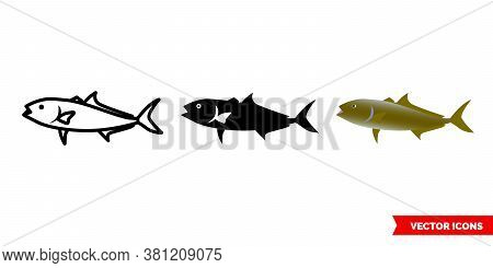 Amberjack Fish Icon Of 3 Types Color, Black And White, Outline. Isolated Vector Sign Symbol.