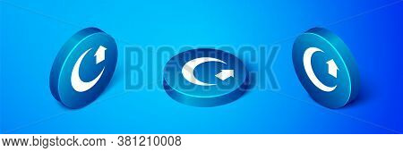 Isometric Moon Icon Isolated On Blue Background. Blue Circle Button. Vector
