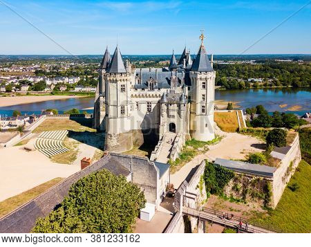 Chateau De Saumur Castle Aerial Panoramic View In Saumur City, Loire Valler In France