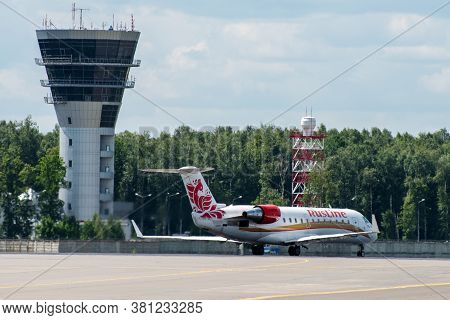 July 2, 2019, Moscow, Russia. Airplane Bombardier Crj-200 Rusline At Vnukovo Airport In Moscow.