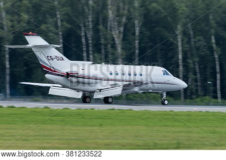 July 2, 2019, Moscow, Russia. Airplane Raytheon Hawker 750 Netjets Europe Airline At Vnukovo Airport