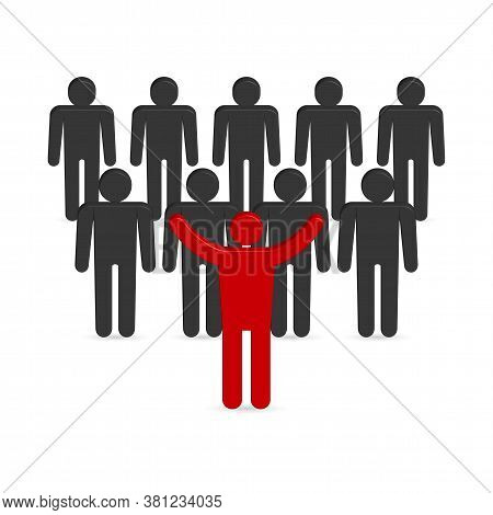 Set Of Stick Figures. Leader And Team Concept. 3d Style, Vector Illustration.