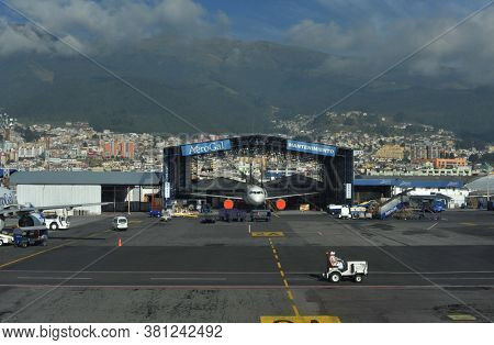 Quito, Ecuador June 26, 2018: airplane at Quito airport UIO in Ecuador.