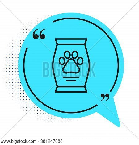 Black Line Bag Of Food For Dog Icon Isolated On White Background. Dog Or Cat Paw Print. Food For Ani