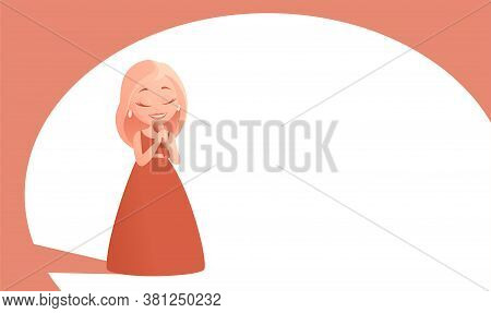 Beautiful Girl In A Red Dress Sings Into A Microphone. Stands On Stage Under The Spotlight. Free Spa