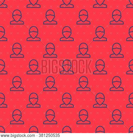 Blue Line Vandal Icon Isolated Seamless Pattern On Red Background. Vector