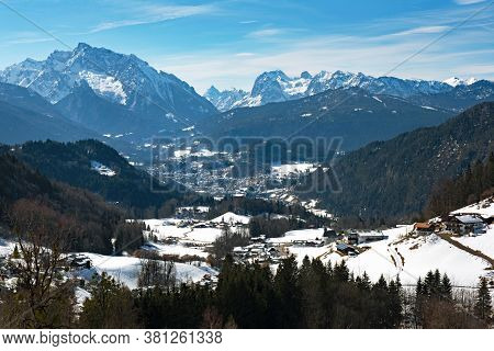 Berchtesgaden And Other Villages And Towns, Captured From The Rossfeld Panorama Strasse, In Germany