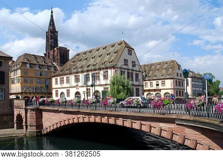 Bridge Pont Du Corbeau On The River Ill, Strasbourg, France