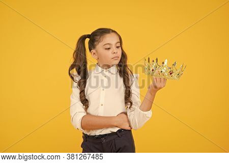 Making Her Prom Look Super Special. A Future Prom Queen. Cute Small Child Holding Golden Crown For S
