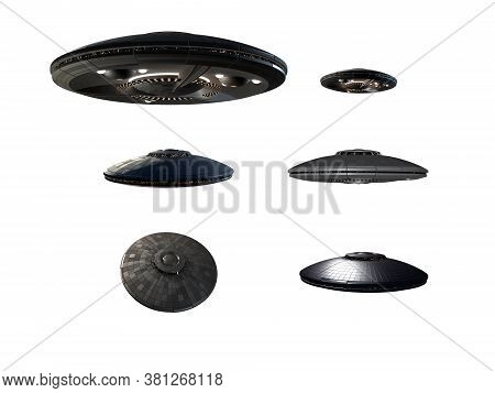 3d Illustration Of An Ufo, Unidentified Flying Object Or Flying Saucer, In Perspective Adjusted Inst