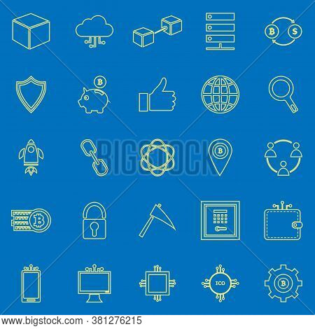 Blockchain Line Color Icons On Blue Background, Stock Vector